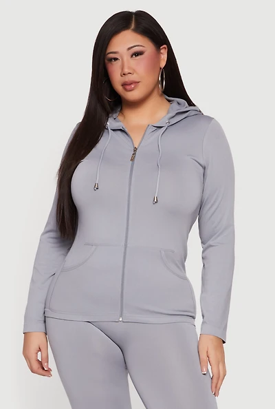Plus Solid Zip Front Hoodie