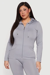 Plus Solid Zip Front Hoodie