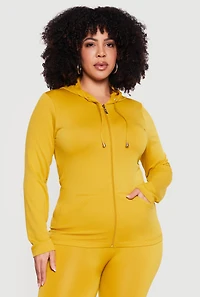 Plus Solid Zip Front Hoodie