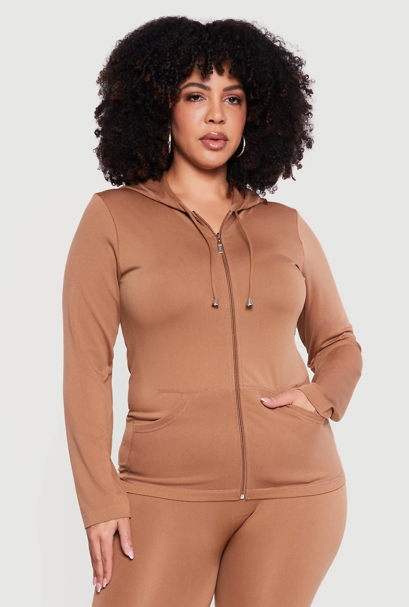Plus Solid Zip Front Hoodie