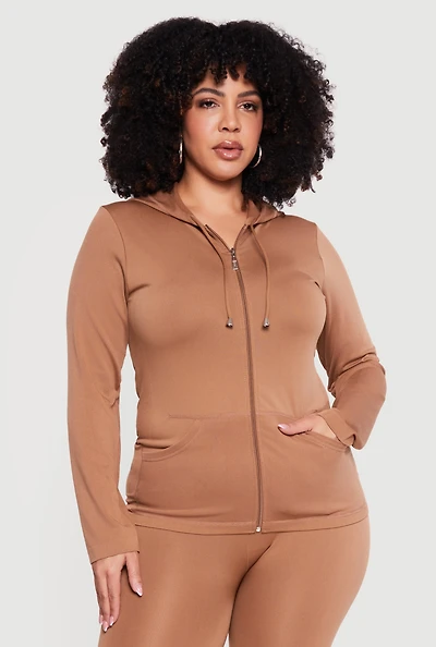 Plus Solid Zip Front Hoodie