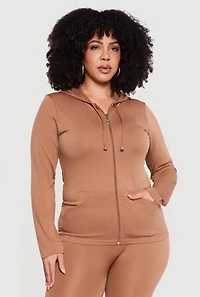 Plus Solid Zip Front Hoodie