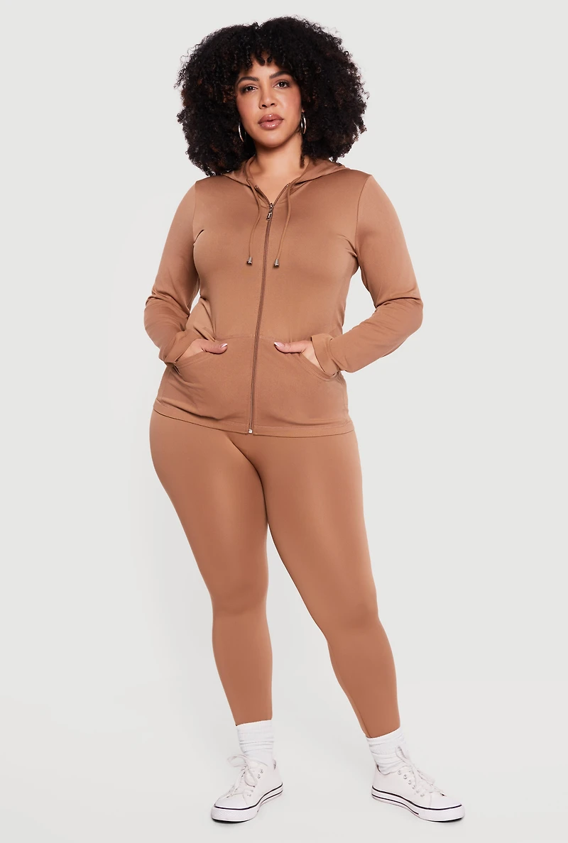 Plus Solid Zip Front Hoodie