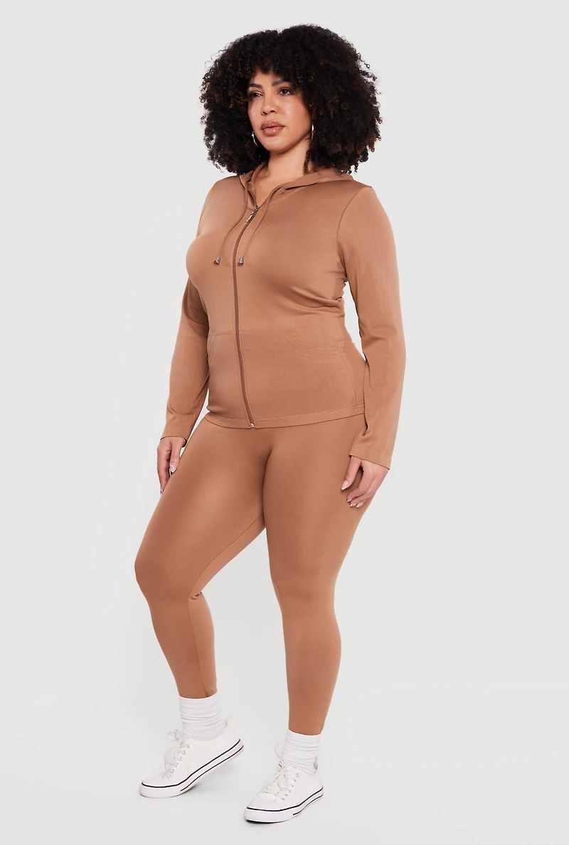Plus Solid Zip Front Hoodie