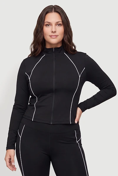 Plus Contrast Piping Zip Front Active Jacket
