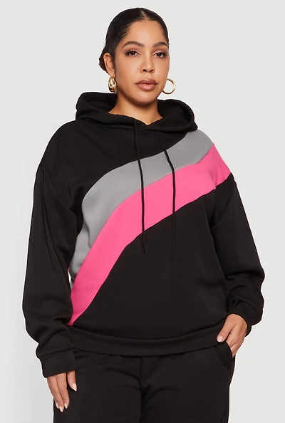 Plus Color Block Pullover Hoodie