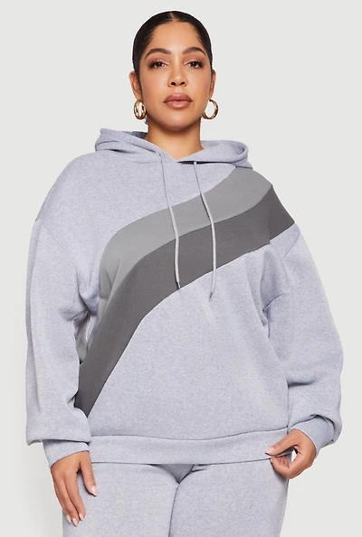 Womens Plus Color Block Pullover Hoodie,
