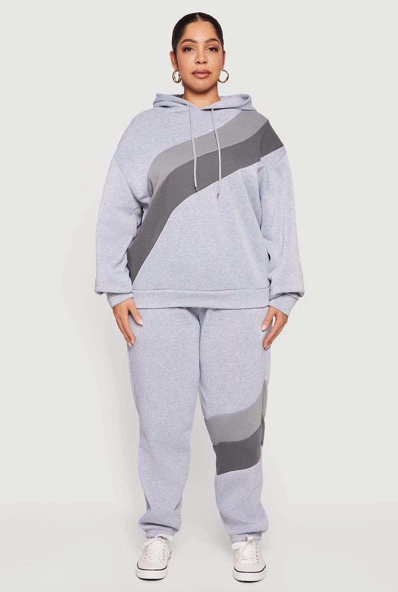 Womens Plus Color Block Pullover Hoodie,