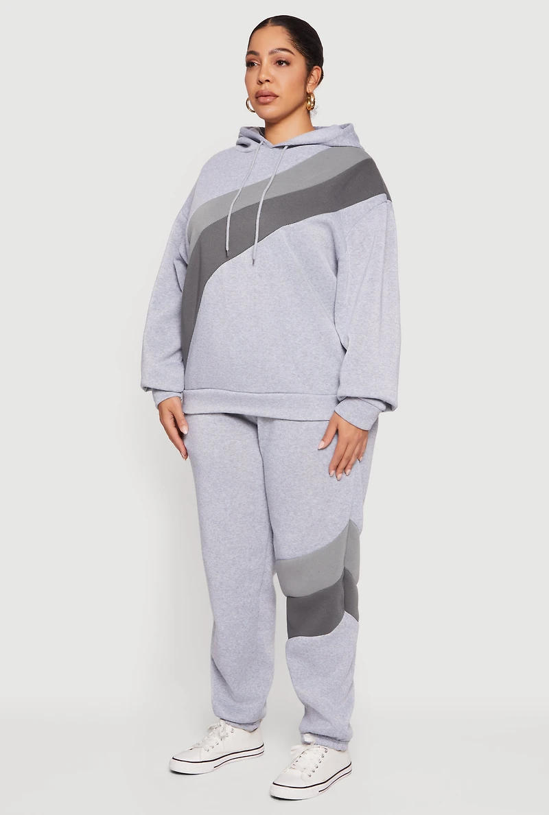 Womens Plus Color Block Pullover Hoodie,