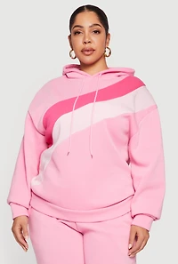 Plus Color Block Pullover Hoodie