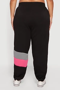 Womens Plus Color Block Drawstring Waist Sweatpants,