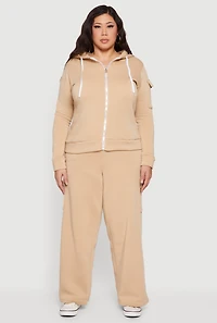 Plus Long Sleeve Zip Front Hoodie with Cargo Pocket