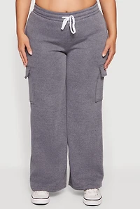 Womens Plus Drawstring Waist Cargo Sweatpants, Grey,