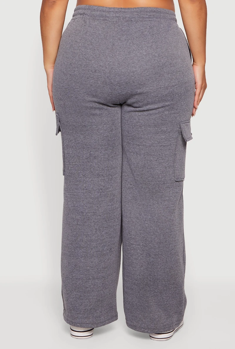 Womens Plus Drawstring Waist Cargo Sweatpants, Grey,