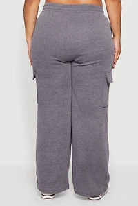 Womens Plus Drawstring Waist Cargo Sweatpants, Grey,
