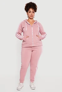 Plus Zip Front Hoodie with Varsity Stripe Detail