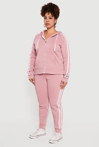Plus Zip Front Hoodie with Varsity Stripe Detail