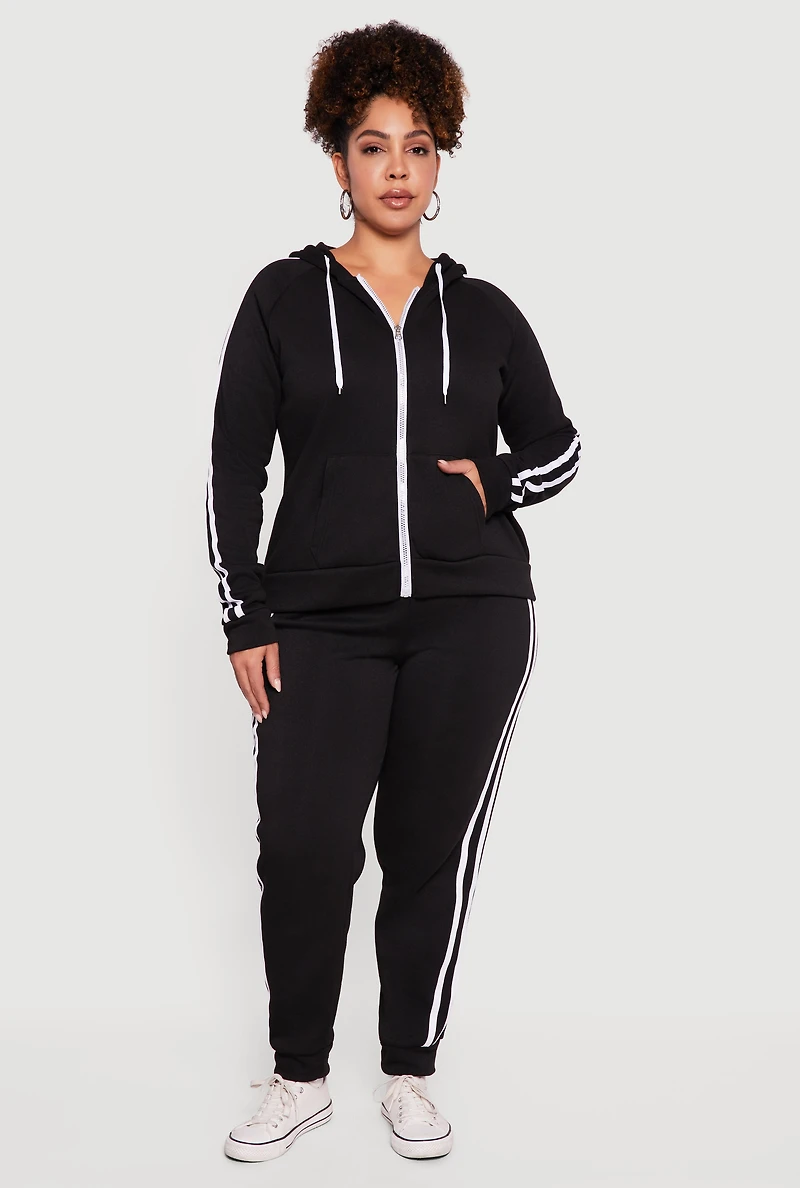 Womens Plus Size High Waisted Joggers with Varsity Stripe Detail, Black, Size 2X