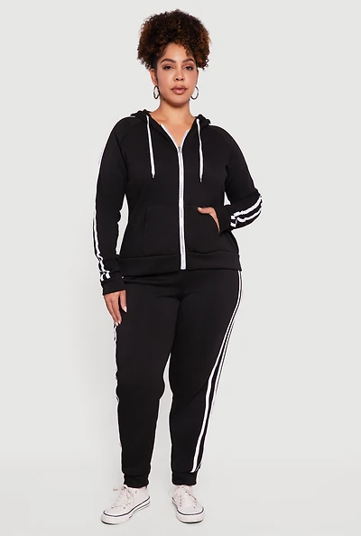 Womens Plus Size High Waisted Joggers with Varsity Stripe Detail, Black, Size 2X