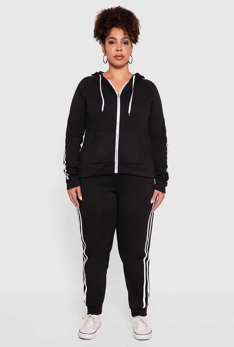 Womens Plus Size High Waisted Joggers with Varsity Stripe Detail, Black, Size 2X