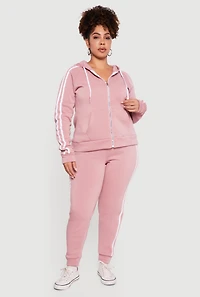 Plus High Waisted Joggers with Varsity Stripe Detail