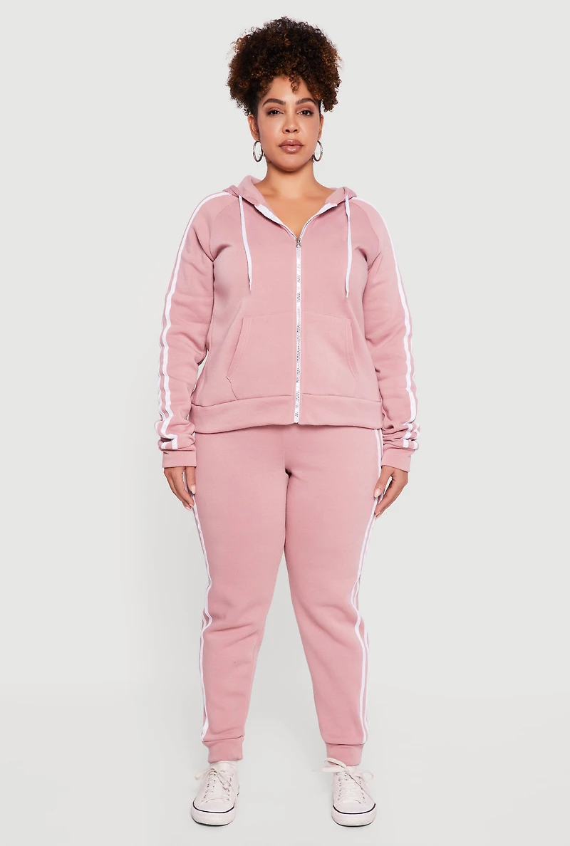 Plus High Waisted Joggers with Varsity Stripe Detail