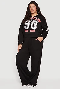 Plus High Waisted Wide Leg Brooklyn Graphic Sweatpants