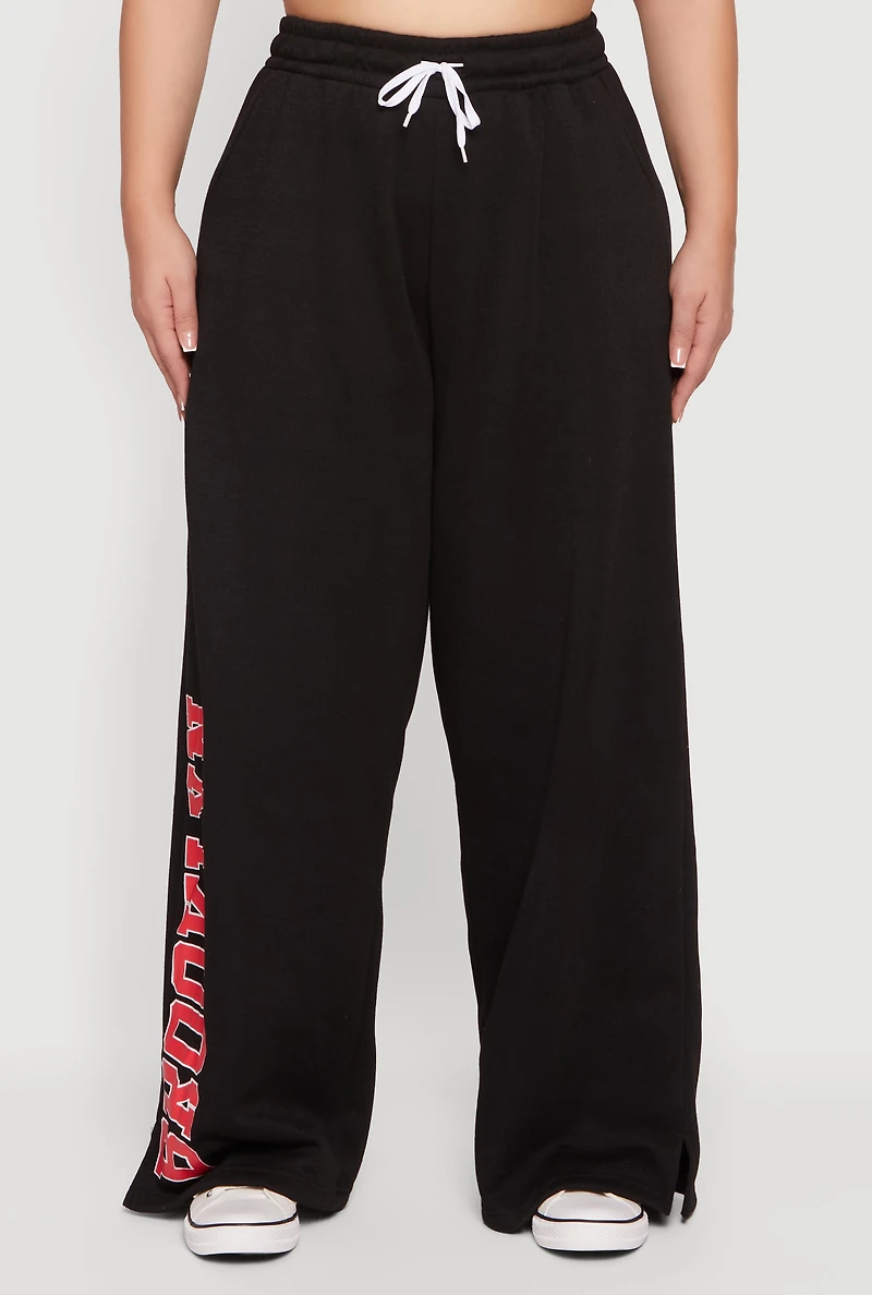 Womens Plus Size High Waisted Wide Leg Brooklyn Graphic Sweatpants, Black, Size 4X