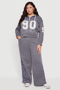 Plus High Waisted Wide Leg Brooklyn Graphic Sweatpants