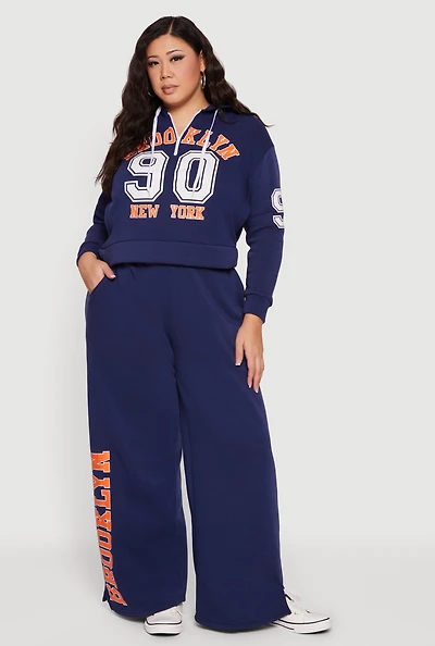 Plus High Waisted Wide Leg Brooklyn Graphic Sweatpants