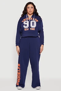 Womens Plus High Waisted Wide Leg Brooklyn Graphic Sweatpants, 1X