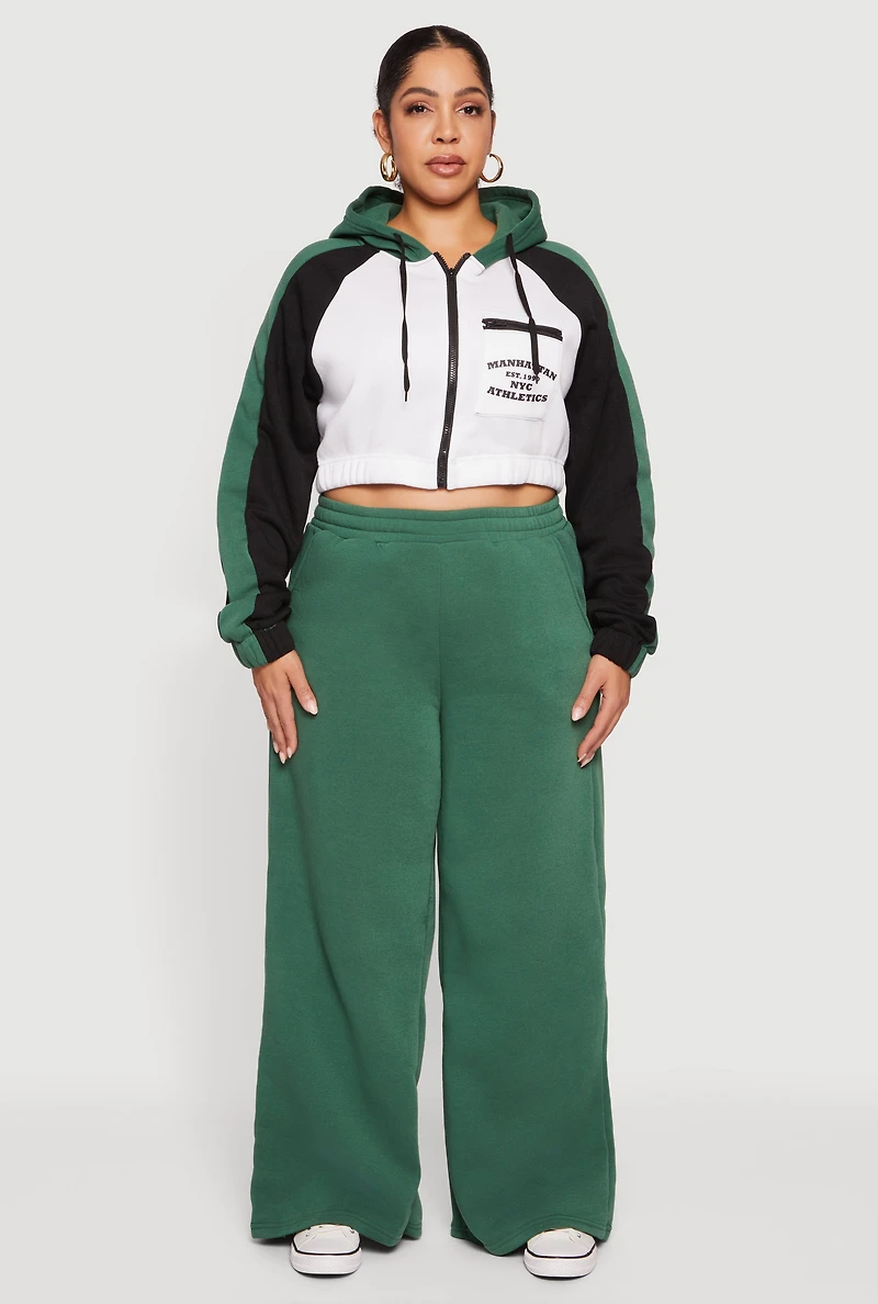 Plus Color Blocked NYC Athletics Graphic Crop Sweatshirt