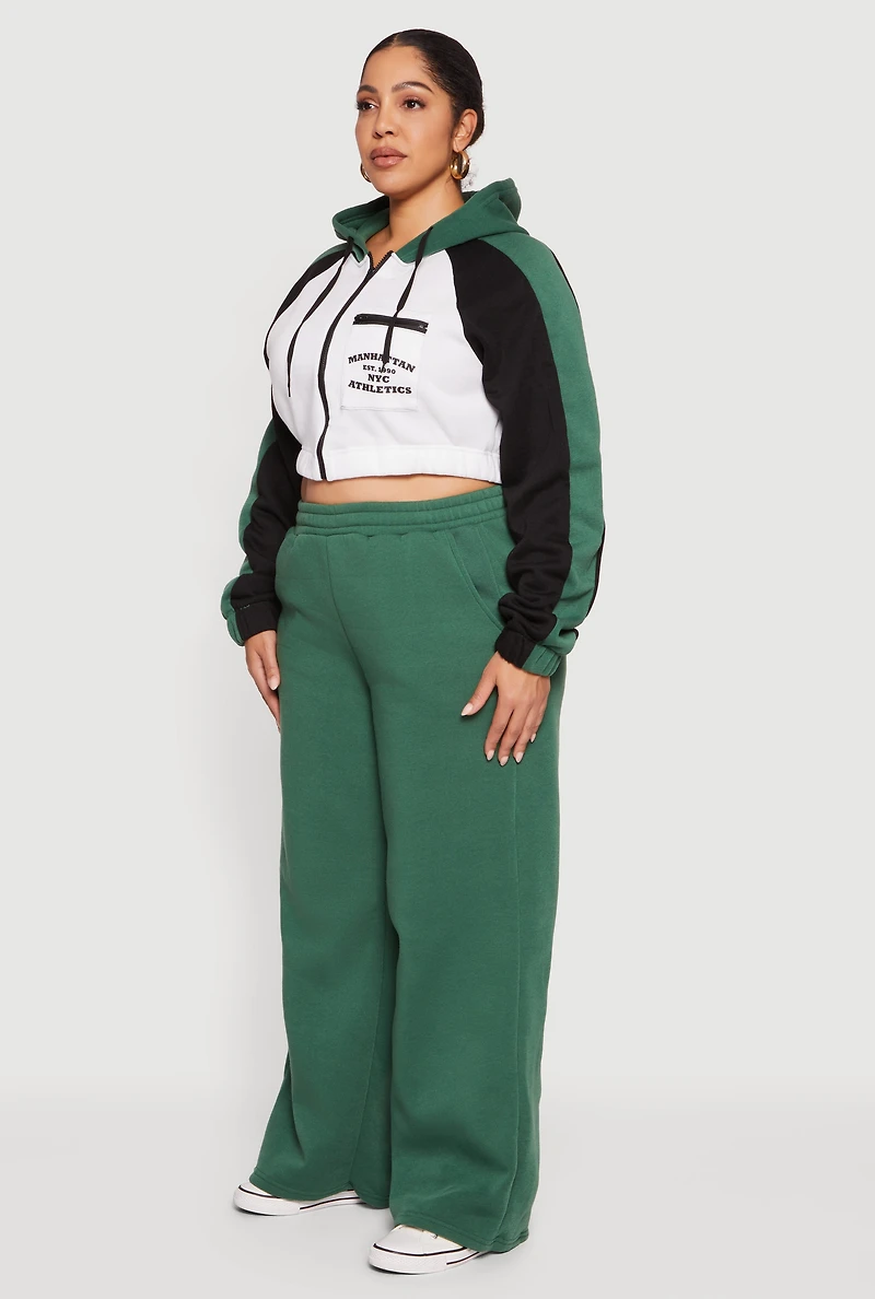 Plus Color Blocked NYC Athletics Graphic Crop Sweatshirt