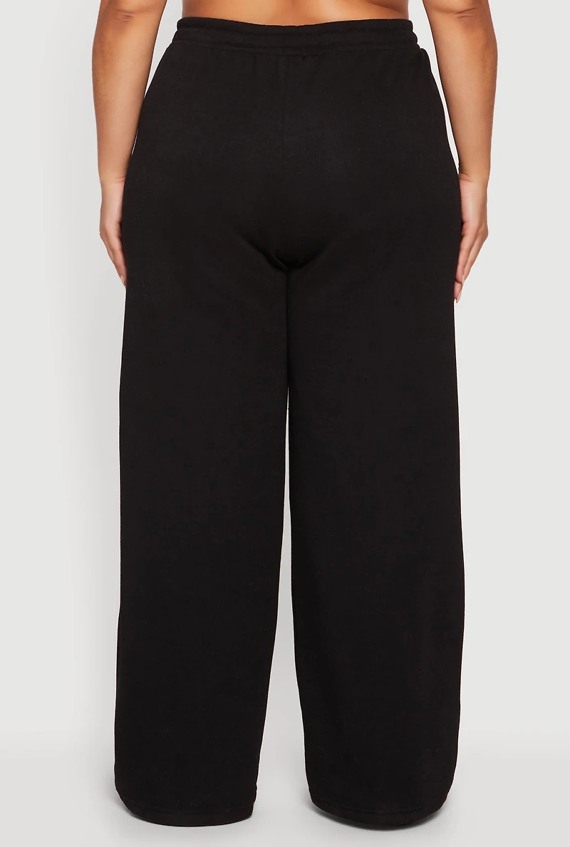 Womens Plus High Waisted Wide Leg Sweatpants, 1X