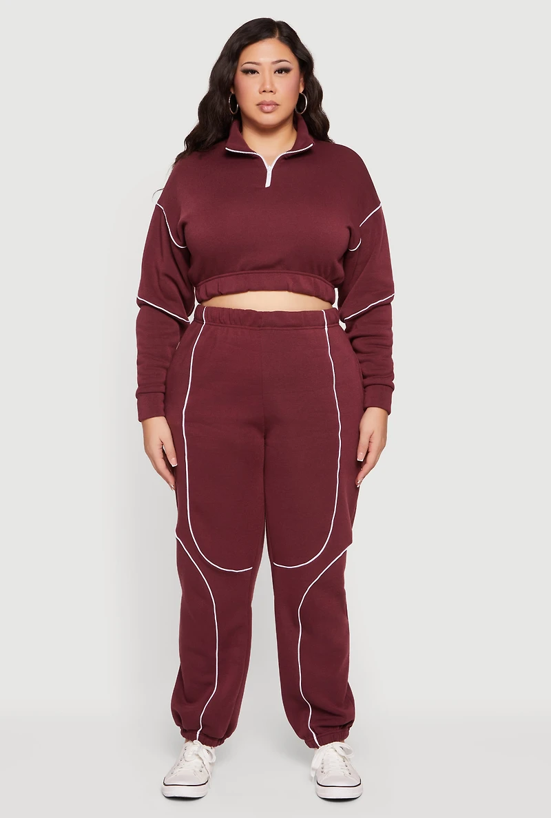 Plus Cropped Zip Front Drop Shoulder Sweatshirt