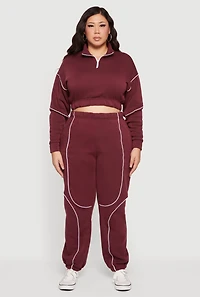 Plus Cropped Zip Front Drop Shoulder Sweatshirt