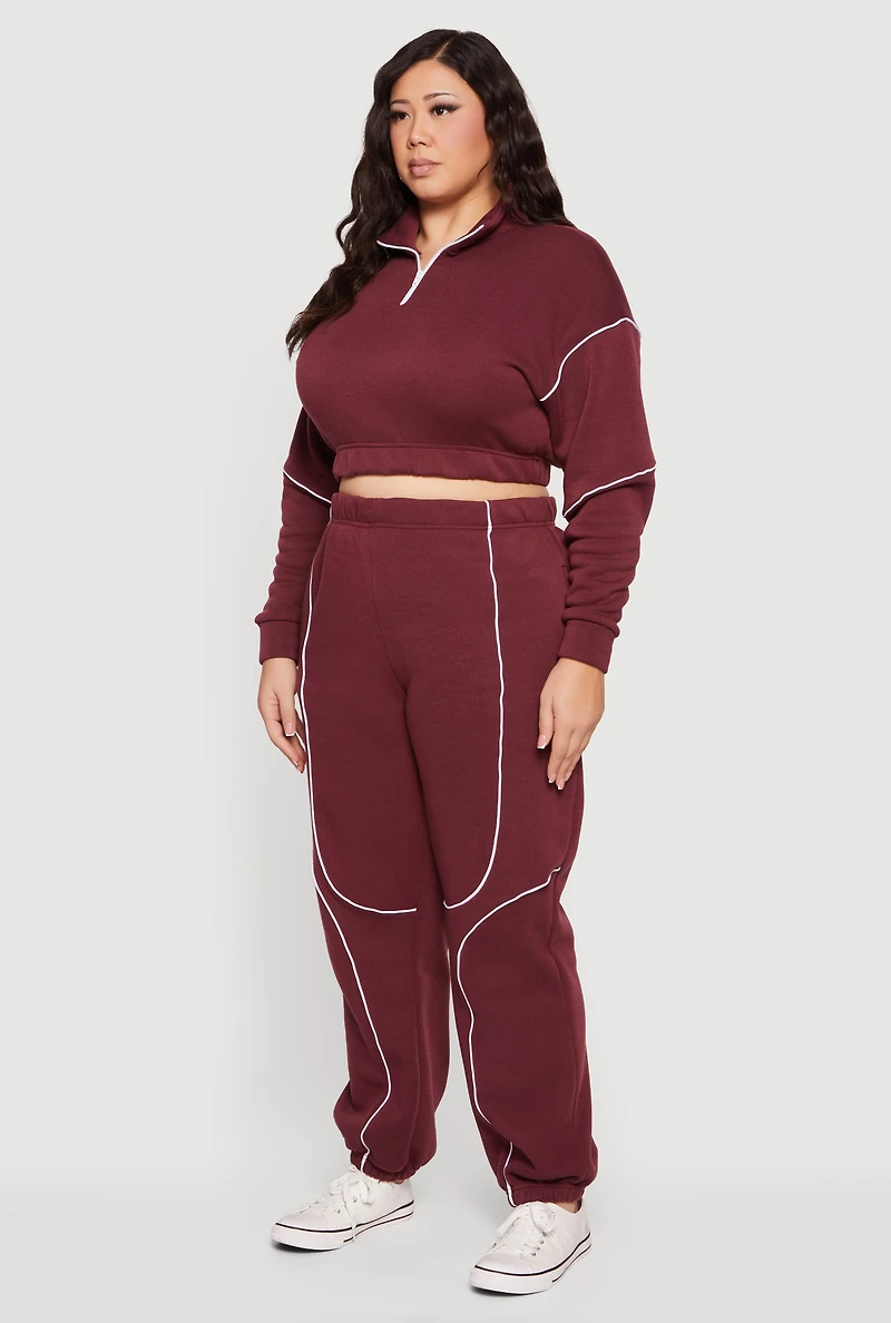 Plus Cropped Zip Front Drop Shoulder Sweatshirt