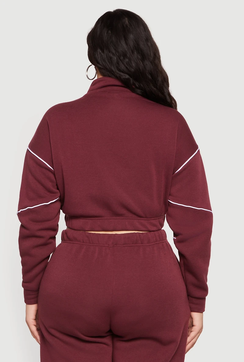 Plus Cropped Zip Front Drop Shoulder Sweatshirt
