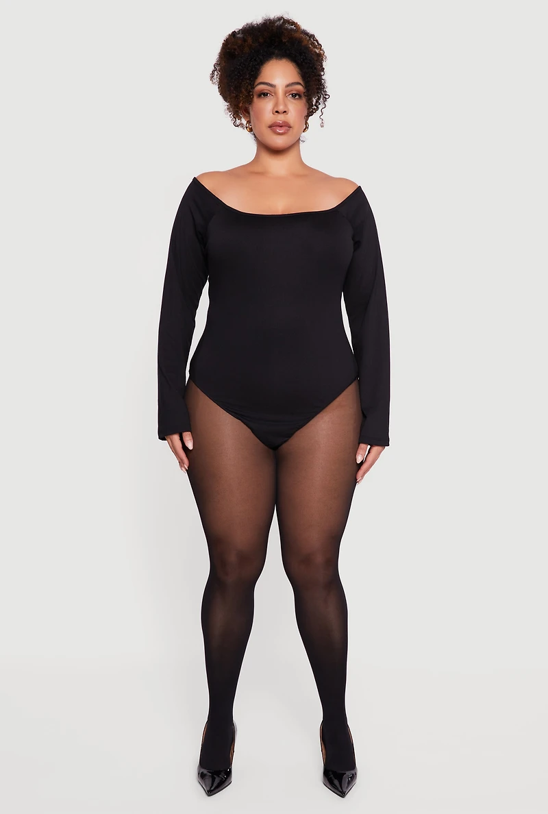 Plus Boat Neck Long Sleeve Bodysuit