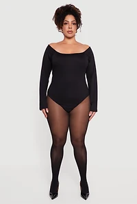 Plus Boat Neck Long Sleeve Bodysuit