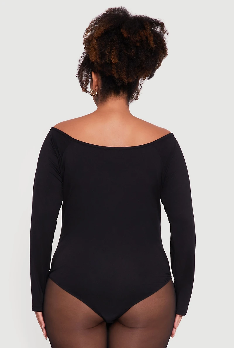 Plus Boat Neck Long Sleeve Bodysuit