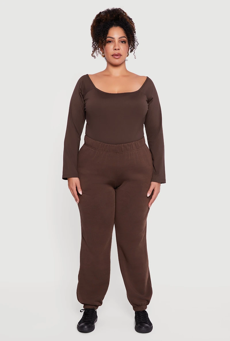 Plus High Waisted Fleece Sweatpants with Pockets