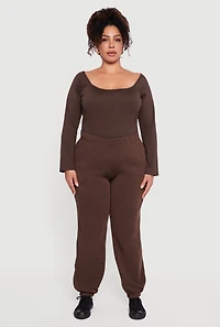 Plus High Waisted Fleece Sweatpants with Pockets