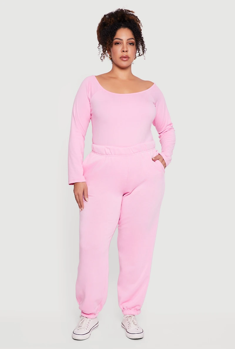 Plus High Waisted Fleece Sweatpants with Pockets