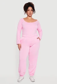 Plus High Waisted Fleece Sweatpants with Pockets