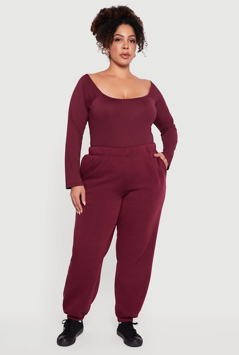 Plus High Waisted Fleece Sweatpants with Pockets