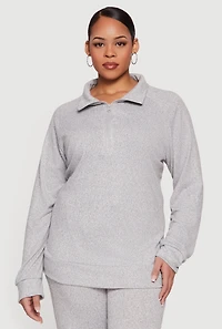 Plus Long Sleeve Quarter Zip Polo Top