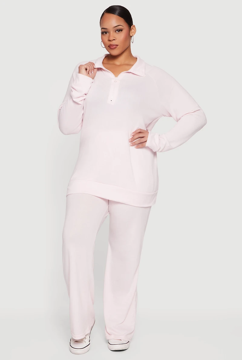 Plus Long Sleeve Quarter Zip Polo Top