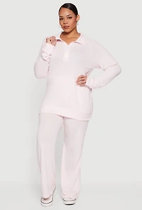 Plus Long Sleeve Quarter Zip Polo Top