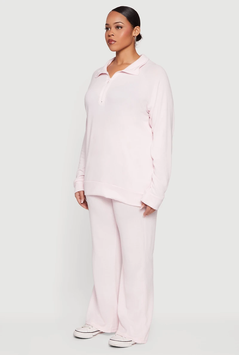 Plus Long Sleeve Quarter Zip Polo Top